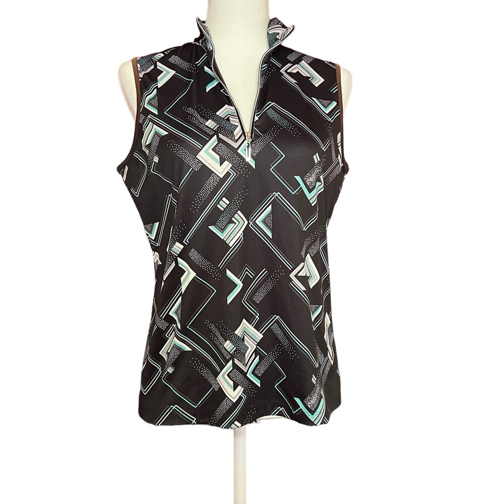 Izod Performance Cool FX Black Multi Golf Shirt Womens Medium